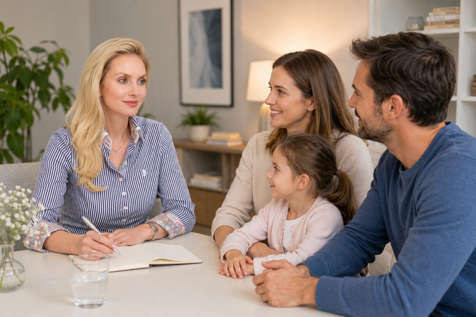 Anna Leinich im Gespräch mit einer Familie